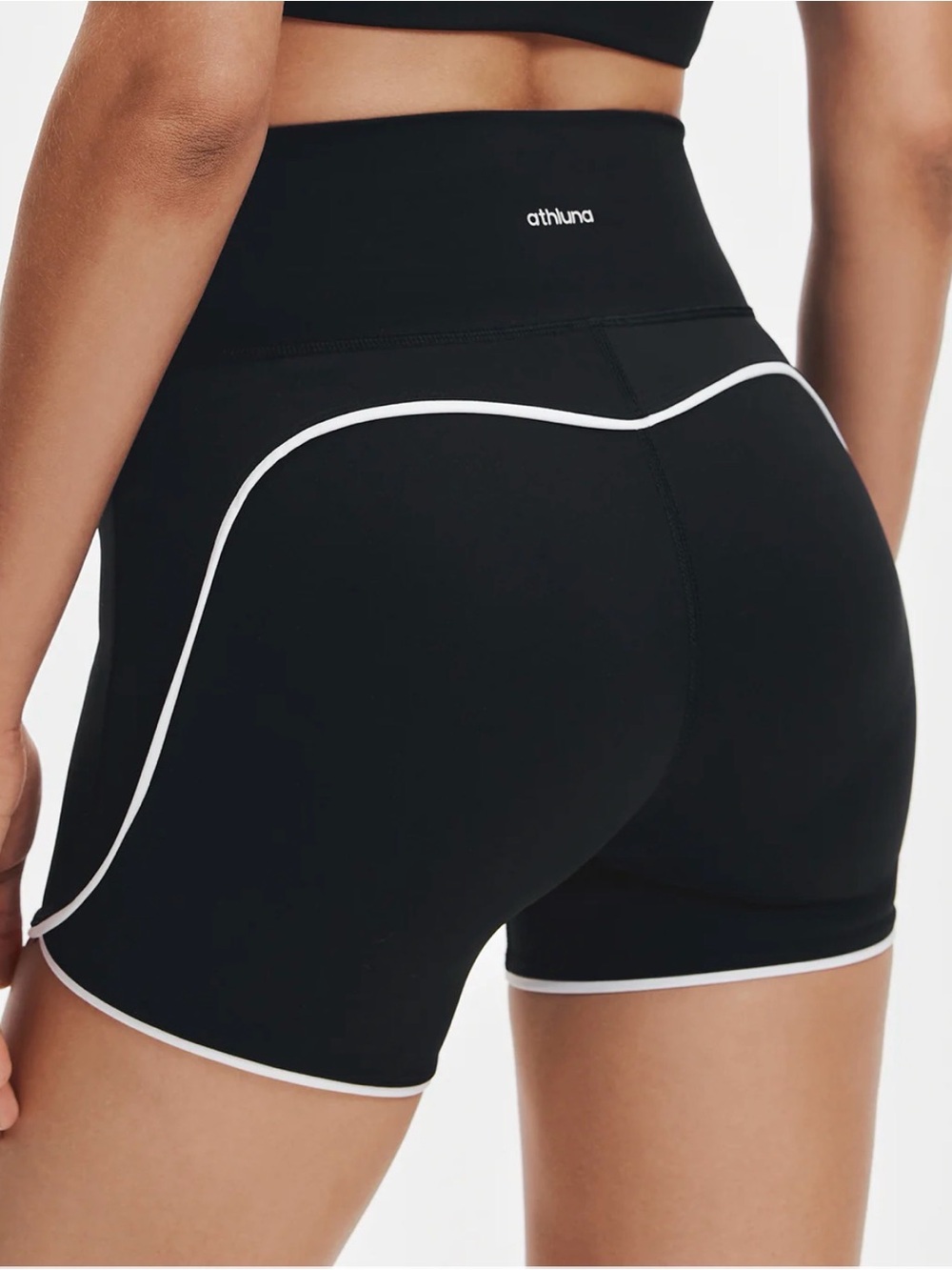 Athluna - Black High-Waist Performance Shorts with White Piping